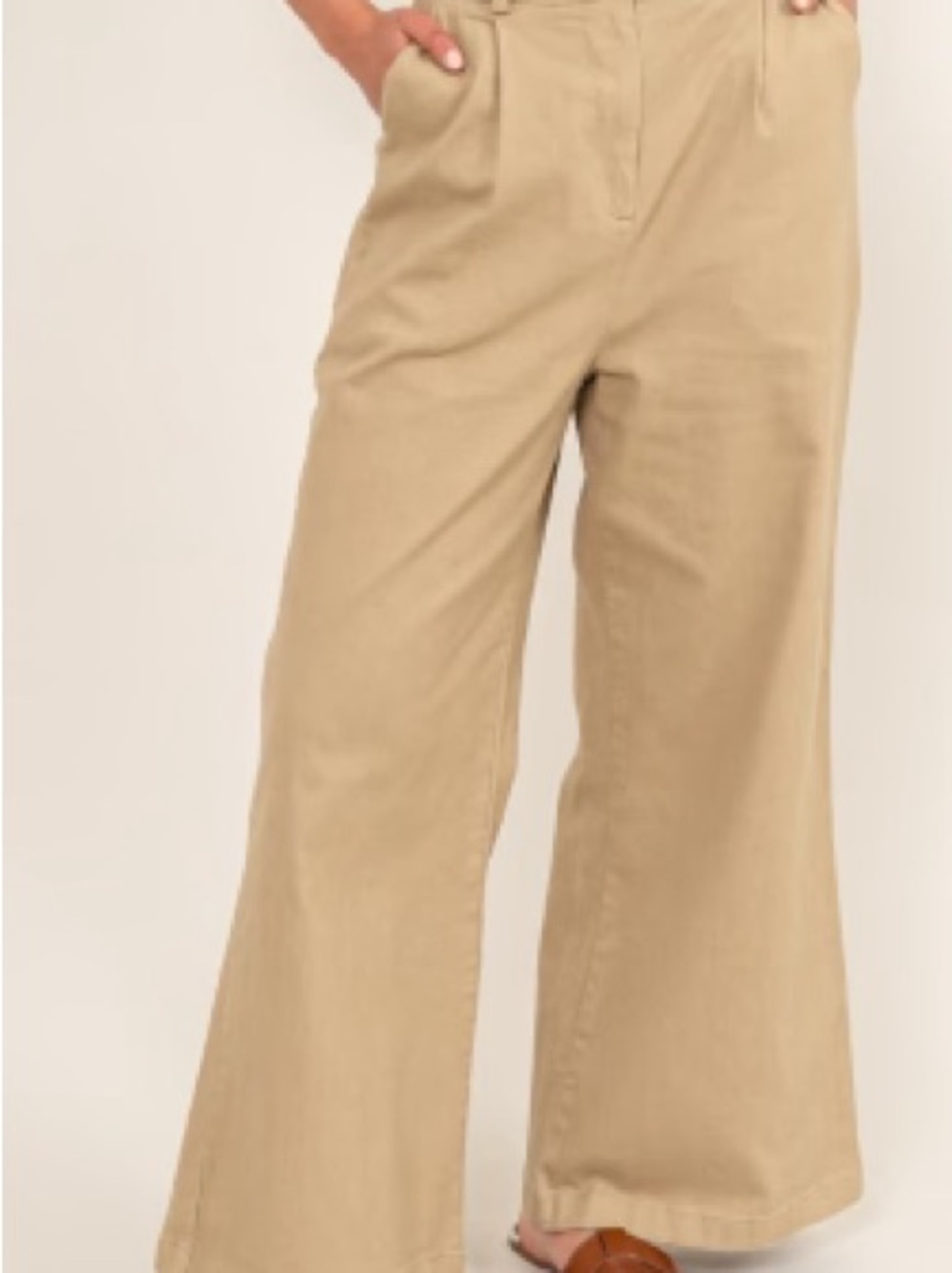 Wide-Leg Tan Soft Corduroy Pants.